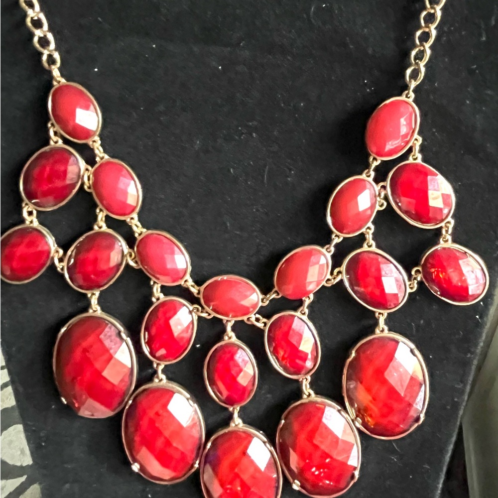 Red and Gold bib Statement Necklace
